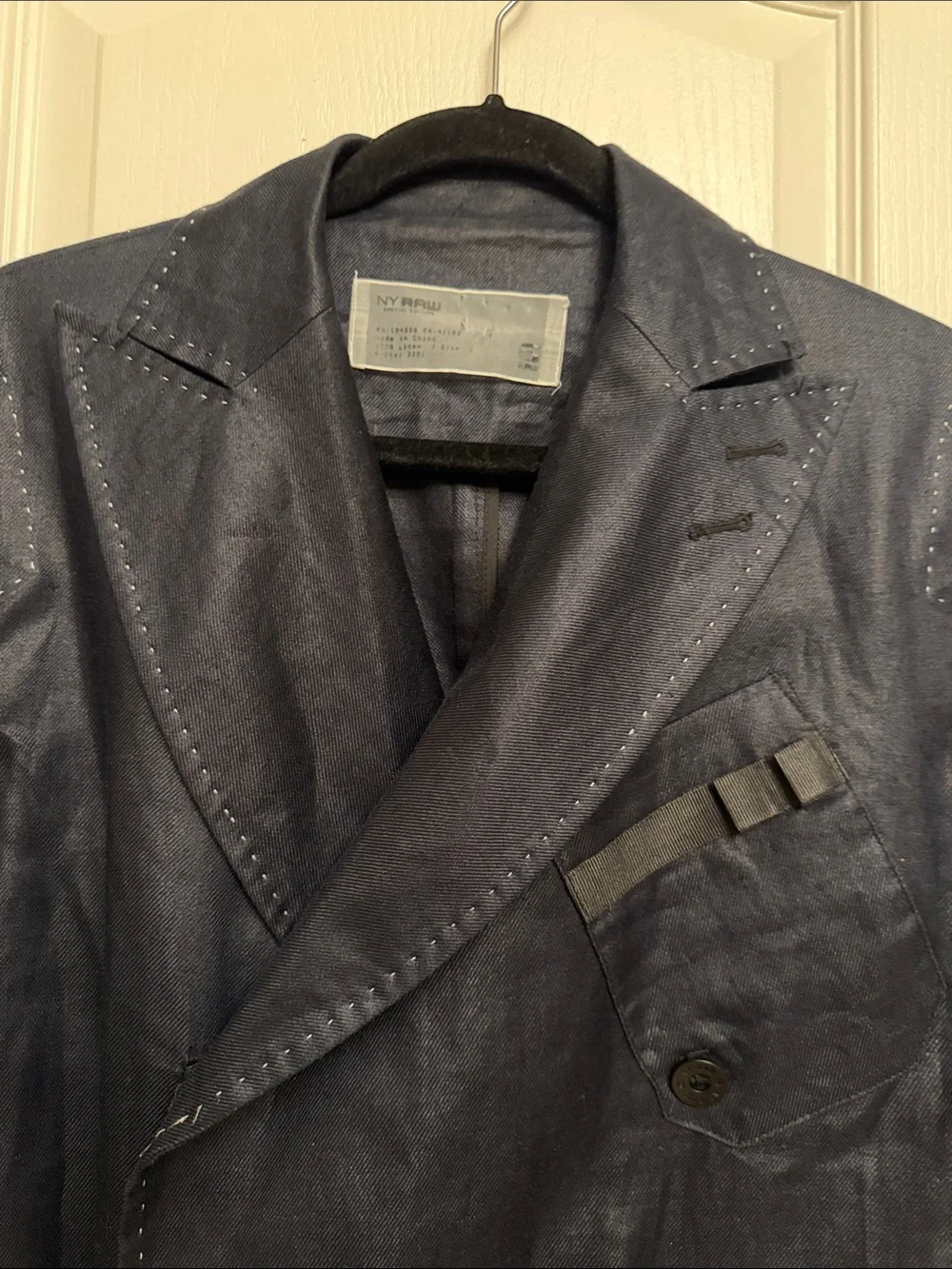 G-Star Men's Dark Navy Double-Breasted 100% Linen Blazer - Picture 2 of 14